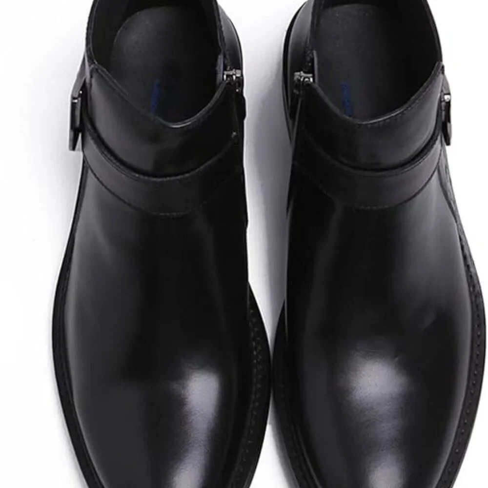 Santimon Men's US 7 - 10 Black Leather Chelsea Monk Strap Ankle Boots Zipper Buc